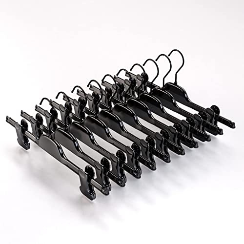 Mainetti Appendini per Gonne, Pantaloni Uomo Donna, Grucce Sottili, in Plastica, Salvaspazio, con Pinze in Gomma, per Jeans, Shorts, Leggings, Set di 10 pezzi, Nero Lucido con Gancio Nero, 36cm