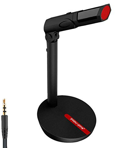 Popu.pine - Microfono per karaoke girevole, 3,5 mm, per registrazione vocale, registrazione vocale, studio, PC, pulsante ON/OFF