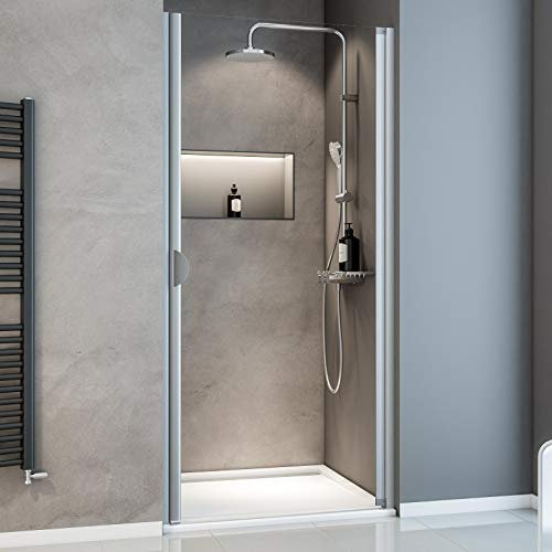 Schulte porte de douche pivotante 90 x 180 cm en niche, profilé alu-argenté, montage gauche droite réversible, verre de sécurité 5 mm transparent, plage de réglage 875-905 mm, largeur d'accès 77.5 cm
