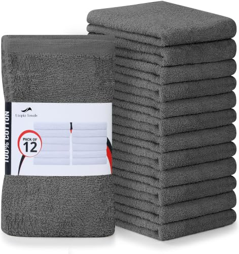 Utopia Towels Kitchen Bar Mops, Pack of 12, 16 by 19 Inches, 100% Cotton Super Absorbent Grey Towels, Multi-Purpose Cleaning Towels for Home and Kitchen Bars