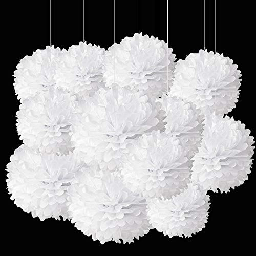 ZooYoo 12 Stück Papier-Pompons weiße für Party deko weiss,Decken,Wandbehang,Seidenblumen,1 Farbe von 30,5 cm, 25,4 cm