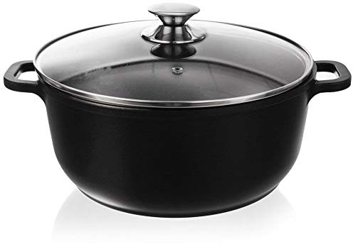 Orion gjuten aluminiumgryta med lock av granitglas | Ø 28 cm | 7 liter | Non-stick | Innehåller inga giftiga föreningar, PTFE och PFOA-fri | induktion