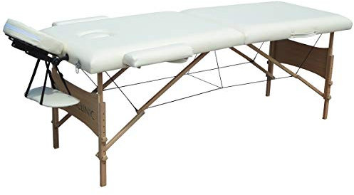 Mobiclinic®, Lettino Massaggi, Light, Marchio Europeo, Massaggio, Flessibile, Per fisioterapia, Pieghevole, Appoggiatesta, Portatile, Legno, 186x60 cm, Color crema