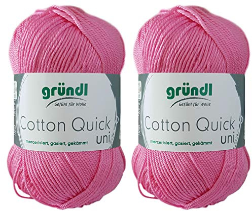 2x50 Gramm Gründl Cotton Quick 100% Baumwolle, Häkelgarn mercerisiert, gasiert, gekämmt inkl. Anleitung für ein Meerschwein (107 Candy Pink)