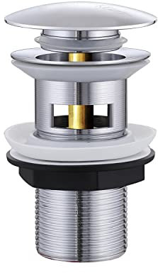 KENES Pop Up Sink Plug, Basin Sink Waste Slotted Pop Up Click Clack Sprung Plug with Overflow for Bathroom Sink, Polished Chrome