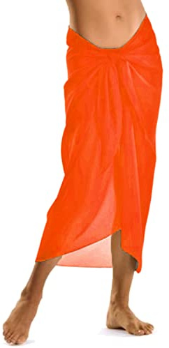 TOSKATOK Femmes Filles Sexy Couvre Plage élégante Robe Jupe jusqu'à Sarong en Couleurs Unies-Taille Unique-Orange