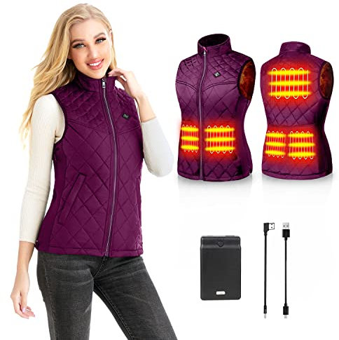 Kintiwe Beheizbare Weste, Beheizte Weste Damen Heizweste mit 12000mAh Powerbank, Beheizbare Jacke Heizjacke Wärmeweste mit 5 Heizzonen und 3 Einstellbaren Temperaturen für Outdoor Wandern Skifahren