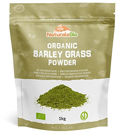 NaturaleBio Raw Organic Barley Grass Powder 1kg. Bio, Natural and Pure, Grown in Europe. Ideal for Green juices, Smoothies and Recipes. Suitable for Vegetarians and Vegans