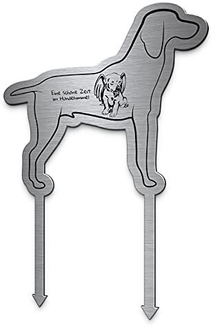 CHRISCK design Grabstecker Hund Edelstahl mit individuellem Namen oder Trauerspruch Wunsch-Text | Grabgestecke für Urnengrab Grabschmuck Hund selbst gestalten | 100% witterungsbeständig