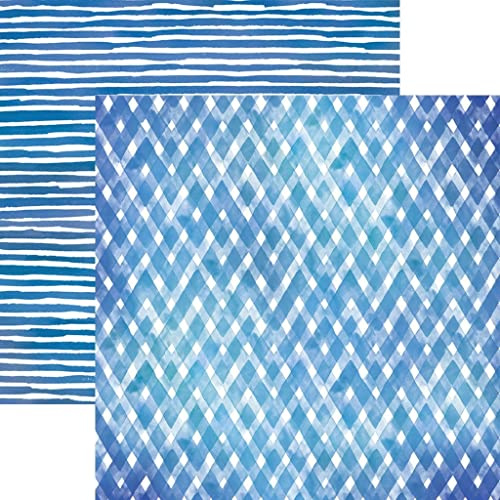 Paper House Productions Blue Watercolor Plaid/Stripes Double Sided Scrapbook Paper, 12-inch, 15-Pack