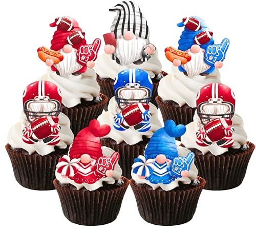 PRECUT American Football Cupcake Topper, Edible Gnomes Football Cake Decorations, Super Bowl Party Supplies, 49ers Decorations, Football Cupcake Toppers, 24 x 2 Inch / 5cm (Pack of 24)