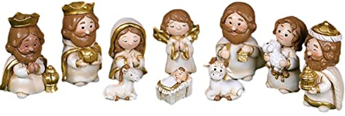 Pomurom 10 Pezzi Set Presepe di Natale, Figure del Presepe Resina, Presepe Natalizio Completo Moderno con 7 Figure, Statue Presepe Tradizionale, Presepe Decorativo per Ufficio Domestico Chiesa Scuola