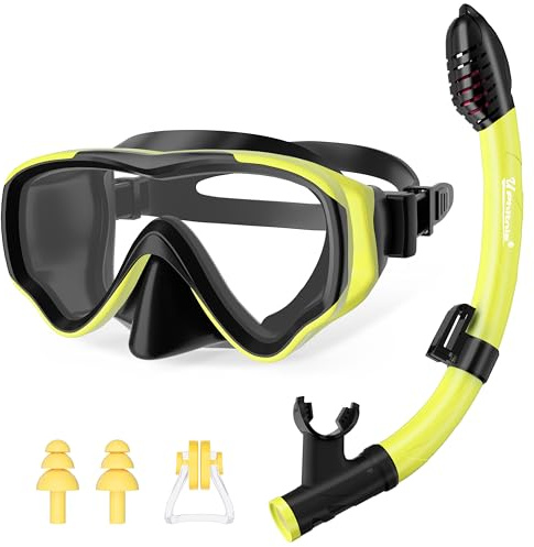 UPhitnis Schnorchelset Kinder, Taucherbrille mit Schnorchel für 4 –14 Jahre | Anti-Leck & Anti-Fog Taucherbrille, Tauchmaske mit trockenem Schnorchel set für Jungen Mädchen zum Schwimmen & Schnorcheln