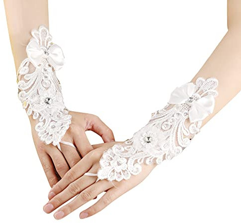 JAWSEU Brauthandschuhe, Damen Spitze Handschuhe, Netzhandschuhe Elegante Fingerlose Brauthandschuhe im Retro-Stil, Opera Handschuhe für Hochzeit Abendkleid Party