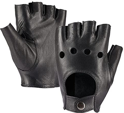 MGGMOKAY Fingerlose Herren Half Finger Autofahrer Handschuhe aus Leder,Schwarz,S
