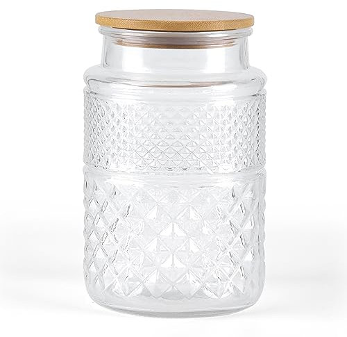 Winter Shore Barattolo in Vetro 1.8L con Coperchio - Contenitori Ermetici con Coperchi in Bambù - Ideale per Farina, Zucchero, Ingredienti Secchi, Caramelle, Detersivi - Qualità Alimentare, No BPA