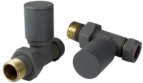 VANCOCO 2Pcs 1/2×15mm Anthracite Grey Straight Radiator Valves Round, Manual Radiator Valves Pair Standard Connection for Heated Towel Rail and Central Heating Modern Bathroom