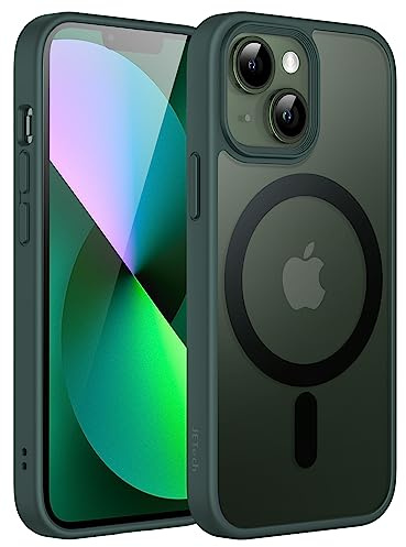 JETech Matte Magnetische Hülle für iPhone 13 mini, Dunkelgrün | Kompatibel mit MagSafe, Matte Transluzent Rückseite, Dünn Stoßschutz