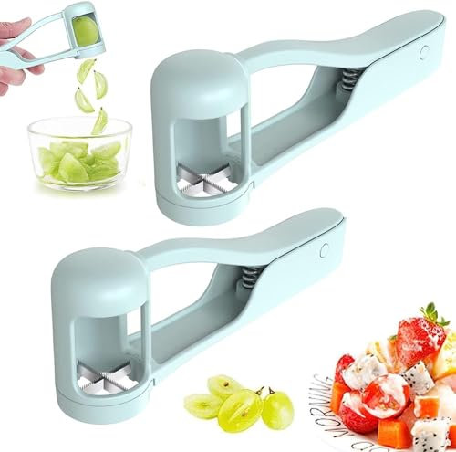 Quincry Grape Cutter for Toddlers, Cherry Tomato Slicer, Creative Small Tool Fruit Slicer, Stainless Steel Kitchen Gadget (2Pc Blue)