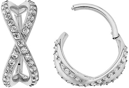 (10mm) 316L Chirurgenstah 1,2 mm Doppelring Kristall Segment Nasenring Hoop Knorpelohrring Septum Clicker Klappbarer Lippen Daith Helix Rook Tragus Piercing Schmuck