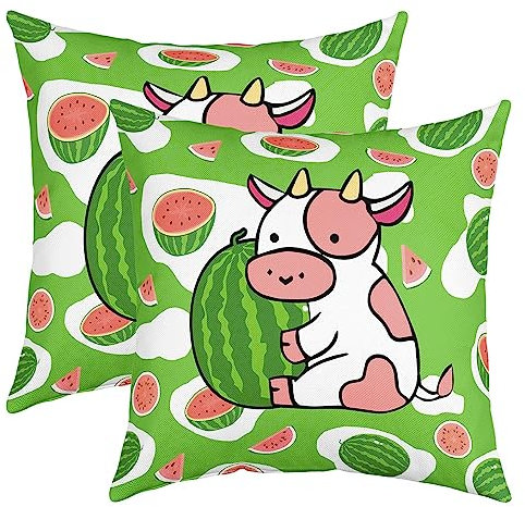 Juego de 2 fundas de almohada con diseño de vaca lechera y sandía, fundas de almohada decorativas para sofá, color verde vivo, 20 x 20 pulgadas, juego de 2 fundas suaves