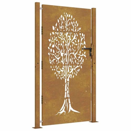 vidaXL Gartentor, Gartentür mit Bambus-Design, Abschließbar Hoftor Eingangstor für Garten Terrasse, Tor Zauntor Gartenpforte, 100x200 cm Cortenstahl