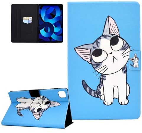 CASAFUNY Coque pour iPad Air 11 Pouces M2 (2024), iPad Air 5/4 (10,9 Pouces, 2022/2020, 5ème/4ème Génération) Housse Étui de Protection Tablette Coque pour iPad Air 6/5/4 Gén, Chat Bleu