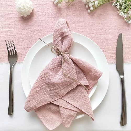 RUNAUP Tovaglioli di Stoffa in Crepe di Garza Rosa 50 Pezzi Confezione di tovaglioli di Garza di Puro Cotone Tessuto 40x40 cm Decorazioni di Nozze Uso Quotidiano Cena Tovagliolo di Stoffa Tovagliolo