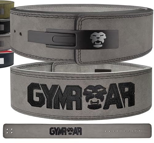 GYMROAR 𝐆𝐘𝐌𝐑𝐎𝐀𝐑® Gewichthebergürtel Gürtel aus Rindsleder mit Schnalle, Weightlifting Lever Belt für Fitness Powerlifting Krafttraining Bodybuilding, 10mm Dicke, Männer (M, Grau)