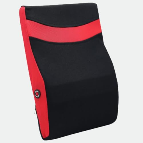 Yorkshire Homeware Back Massaging Vibrating Pillow Back Therapy Massager Lumbar Posture Support Cushion 2 Massage Modes Relieve Muscle Pain Use in Home Office Travel Car and More (Red)