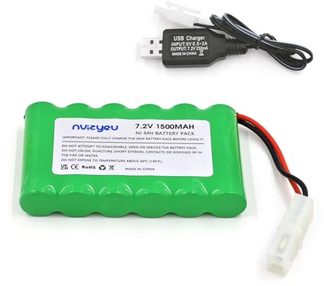 Nvizyeu 7.2v akku, 1500mAh nimh akkupack, wiederaufladbare batterien aa, KET 2P stecker, passend für funkgesteuertes Auto, Elektro spielzeugauto, ausgestattet mit USB ladekabel