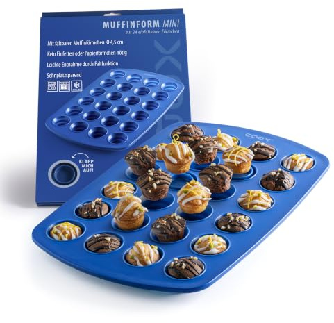 coox Muffinform 24er -Ø 4,5 cm - Kein Einfetten/Papierförmchen nötig I Antihaft-Silikon I leichte Entnahme I Platzsparend I Spülmaschinenfest I BPA-frei Blau