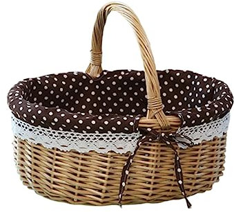 MAGICLULU Picknickkorb aus Weidengeflecht mit Einlage Ovaler Weidenkorbgriff Blumenmädchenkorb Picknickkorb im Vintage- Gewebter Leerer Geschenkkorb für Picknick Camping Usw