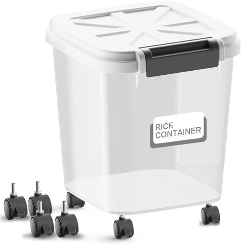 LivLab 50LBS Flour Container - Rice Dispenser 50LBS/25KG/20Qt Food Cereal Container Bins with Measuring Cup for Household Pantry Organization (50 LBS)