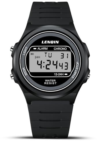 LN LENQIN Mens Watches Men's Digital Sports Watches - 30M Waterproof Watch with Stopwatch, EL Backlight, Alarm, T2 Time, 12/24H Time