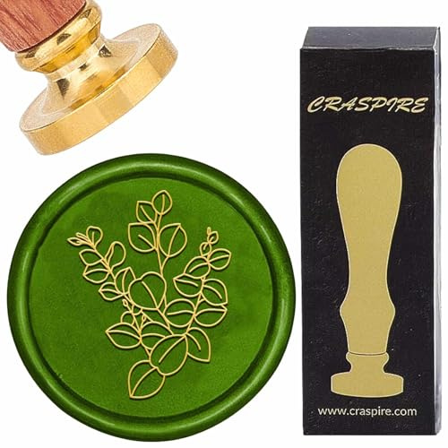 craspire Siegelstempel Aus Wachs Mit Blättern 30mm Abnehmbar Eukalyptusblatt Baum Botanischer Messingkopf Mit Holzgriff Siegelwachsstempel Für Hochzeit Valentinstag Geburtstag Party Umschlag