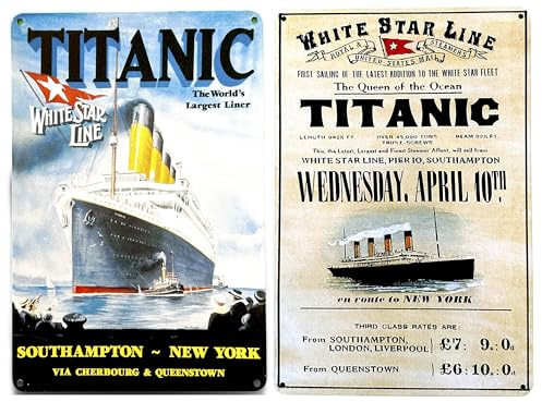 2 x 1 DiiliHiiri Poster antike Titanic – 30 x 20 cm – dekoratives Blechschild | Vintage-Schild für Haus, Restaurant, Kneipe, Café | Plakette (2635-230-234)