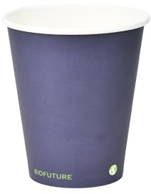 BIOFUTURE 50 Pack 6oz Disposable Paper Cups – Biodegradable | Compostable Party Cups, Eco-Friendly Hot and Cold Drinks, Parties, Weddings, Birthdays, EN 13432 Certified, Blue