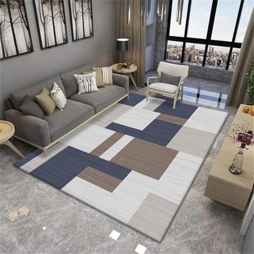 AITROMNI Living Room Carpet Auslegware Teppichboden grau blau rechteckig Wohnzimmer Sitzecke Dekoration waschbar Teppich Reinigung 70X140CM