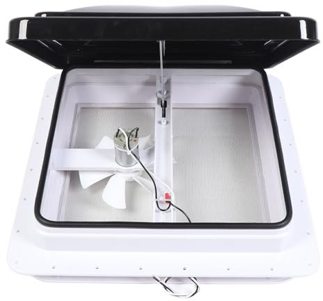 14-Zoll-Dachventilator für Wohnmobile mit 12-V-Gleichstrommotor, Sonnenschwarzer Abdeckung, 6-Zoll-Flügel für Anhänger und Wohnmobile. Effektive Luftzirkulation und Fliegenschutz
