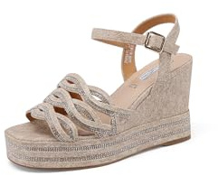 QUEEN HELENA Zeppe con Strass Sandali Alti con Cinturino Donna ZM9915 (Nude, Sistema Taglie Calzature EU, Adulto, Donna, Numero, Media, 38)
