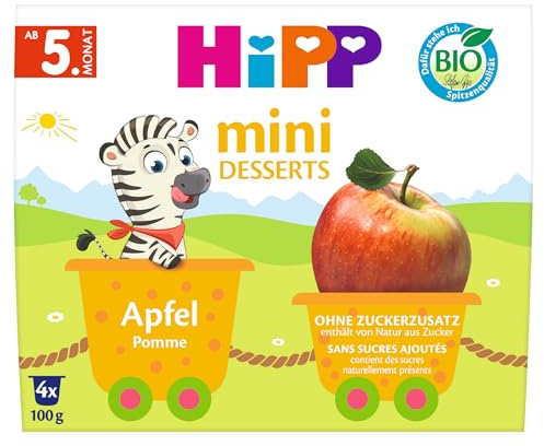 HiPP Bio Mini Desserts Apfel, 6x4x100g (24 Becher), ab 5. Monat, ohne Zuckerzusatz, als Nachtisch oder zur Breizubereitung