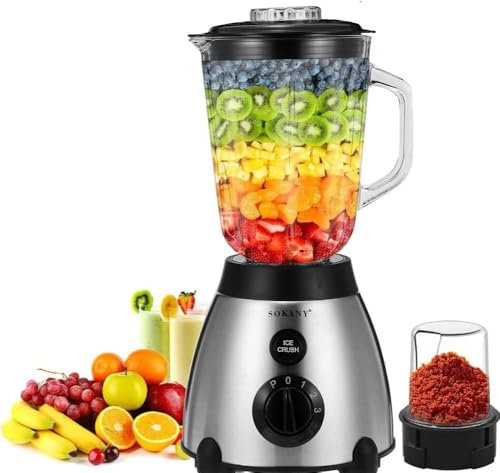 400W Blender 2-1 Blender Mixeur Avec Pichet en Verre de 1,5 L et Tasse de Voyage de 0,3 ml Vitesses Blender Smoothie Professionnel Mixeur Blender Pour Smoothies, Shakes Boissons Glacées Sauces