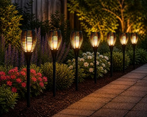 Garden Mile Set of 10 Solar LED Flaming Stake Lights Realistic Flame Effect