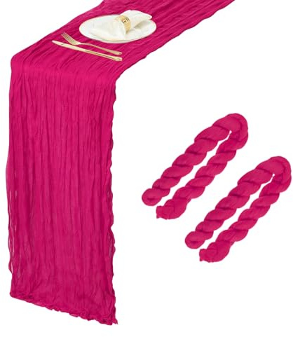 QUARKZMAN 2 Stück Hot Pink Käsetuch Tischläufer 10FT 35,4 x 118 | Holiday Tisch Rustikaler Läufer Romantische Gaze Tischdekoration für Hochzeit Geburtstagsfeier