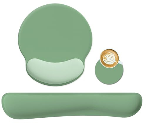 Mibbxea Ergonomisches Tastatur-Mauspad Set mit Memory Foam Handgelenkauflage für Laptop/Notebook/PC/Computer/Gaming/Büro – rutschfest,Leicht,Bequemes Tippen & Schmerzlinderung (Grün)