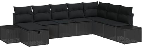 vidaXL Trädgårdsoffset med kudde 8 pcs Svart Poly rattan, Trädgård och terrass, modern, hållbar, modulär, lätt, UV-skyddad, rattan-soffa, utomhusmöbler set