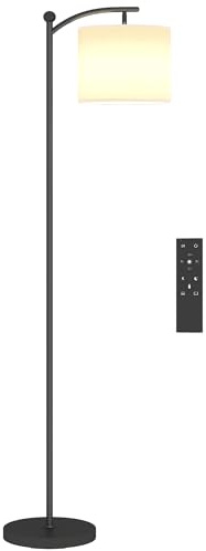 HOMCOM LED Stehlampe Stufenlos Dimmbar mit Fußschalter Timer Schwarz | Stehleuchte, Lampenschirm aus Stoff, Standleuchte mit 11 Einstellbaren Helligkeitsstufen, für Wohnzimmer