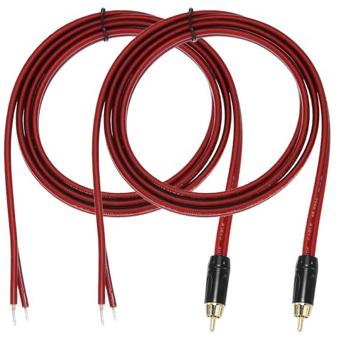 sourcing map 2 Pcs RCA to Bare Wire Open End Audio Cable, 4.9ft (1.5 Meter) 14AWG Gold Plated Audio Cable, RCA Extension Wire for Guitar, Speakers