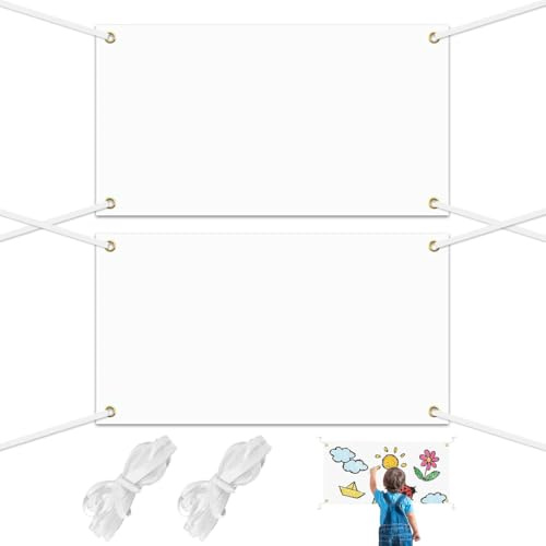 2 Set Weißes Banner 180 * 100cm, Großes Leeres banner Weißesbanner Selbst Gestalten,Lackierbar Leeres Banner, für Geburtstag Jugendweihe BannerBlanko Abi Plakatbanner für Partyfeiern DIY Painting